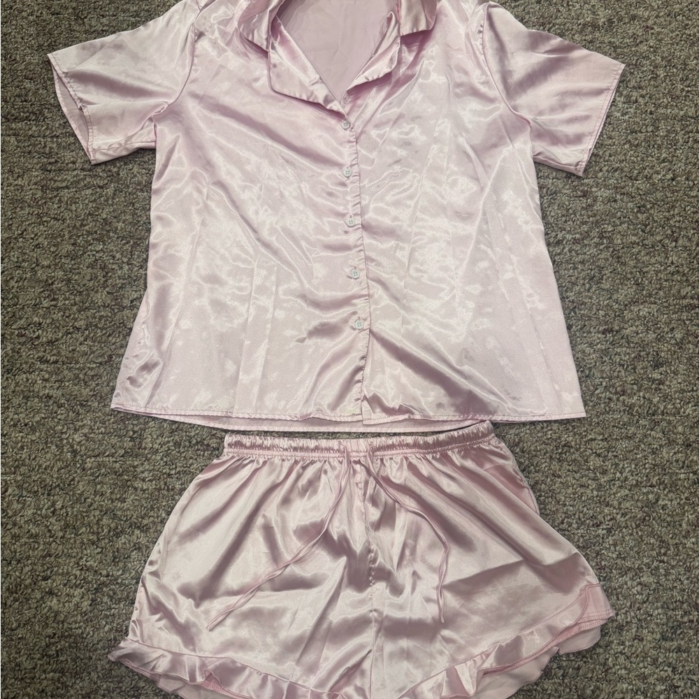 Pink Satin Women's Pajama Set